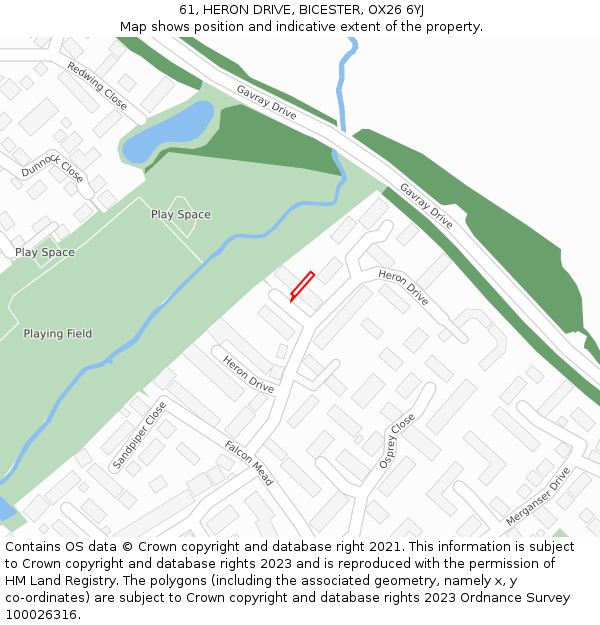 61, HERON DRIVE, BICESTER, OX26 6YJ: Location map and indicative extent of plot