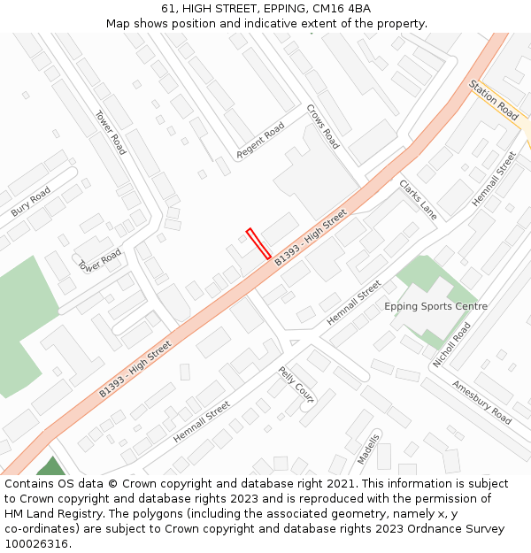 61, HIGH STREET, EPPING, CM16 4BA: Location map and indicative extent of plot