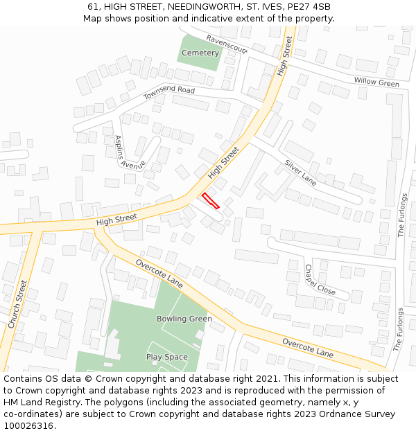 61, HIGH STREET, NEEDINGWORTH, ST. IVES, PE27 4SB: Location map and indicative extent of plot