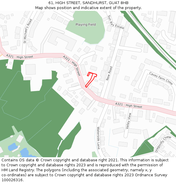 61, HIGH STREET, SANDHURST, GU47 8HB: Location map and indicative extent of plot