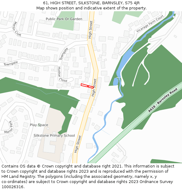 61, HIGH STREET, SILKSTONE, BARNSLEY, S75 4JR: Location map and indicative extent of plot