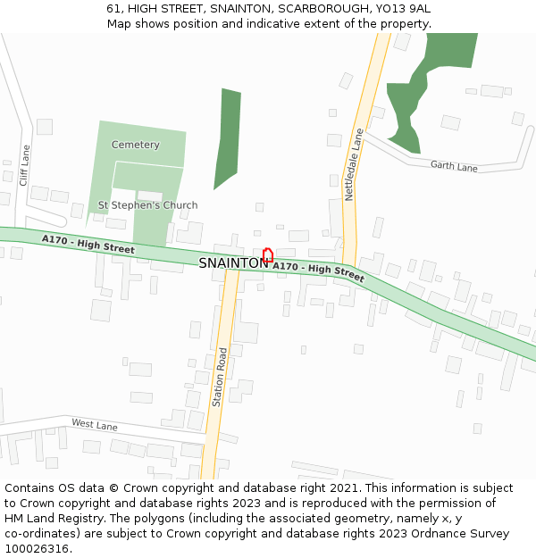 61, HIGH STREET, SNAINTON, SCARBOROUGH, YO13 9AL: Location map and indicative extent of plot