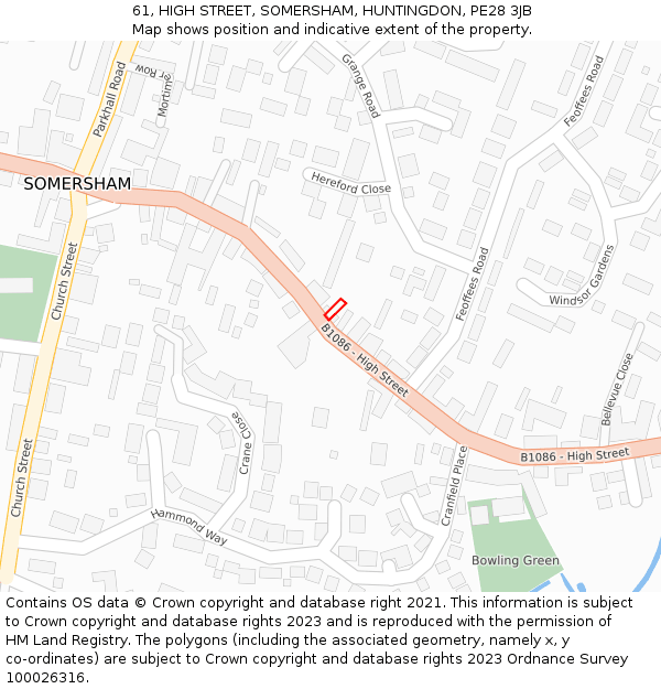 61, HIGH STREET, SOMERSHAM, HUNTINGDON, PE28 3JB: Location map and indicative extent of plot