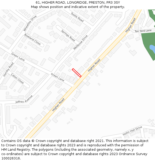 61, HIGHER ROAD, LONGRIDGE, PRESTON, PR3 3SY: Location map and indicative extent of plot