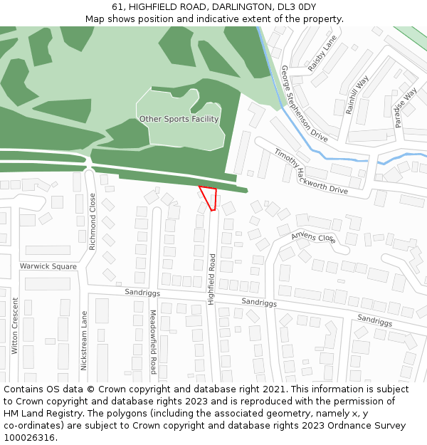 61, HIGHFIELD ROAD, DARLINGTON, DL3 0DY: Location map and indicative extent of plot