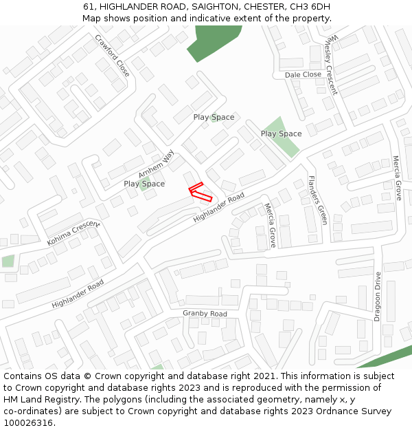 61, HIGHLANDER ROAD, SAIGHTON, CHESTER, CH3 6DH: Location map and indicative extent of plot