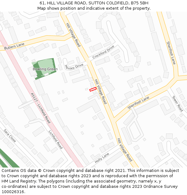 61, HILL VILLAGE ROAD, SUTTON COLDFIELD, B75 5BH: Location map and indicative extent of plot