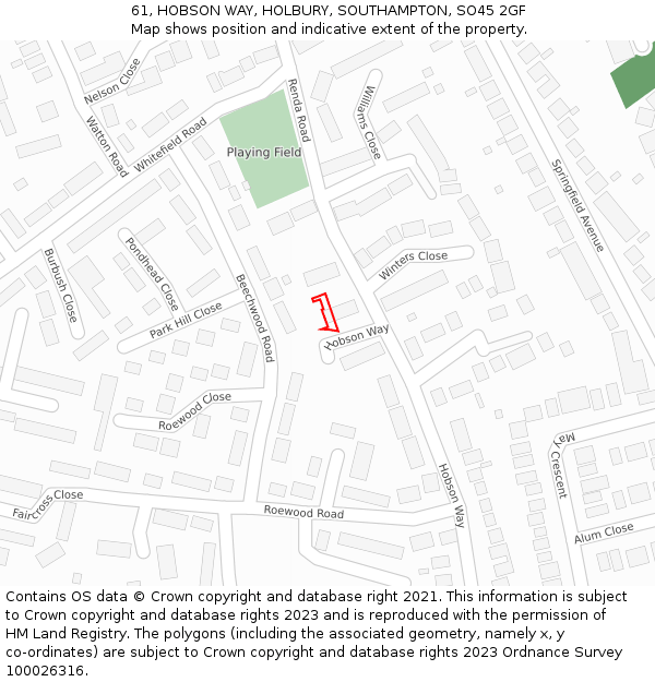 61, HOBSON WAY, HOLBURY, SOUTHAMPTON, SO45 2GF: Location map and indicative extent of plot