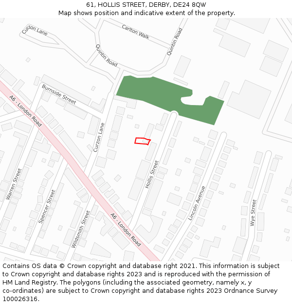 61, HOLLIS STREET, DERBY, DE24 8QW: Location map and indicative extent of plot