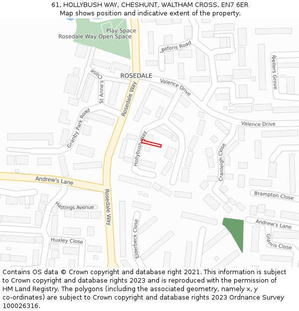 61, HOLLYBUSH WAY, CHESHUNT, WALTHAM CROSS, EN7 6ER: Location map and indicative extent of plot