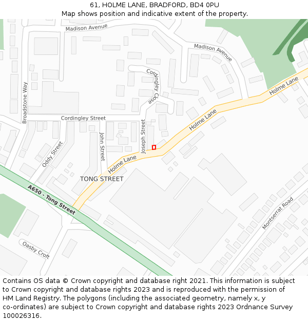 61, HOLME LANE, BRADFORD, BD4 0PU: Location map and indicative extent of plot