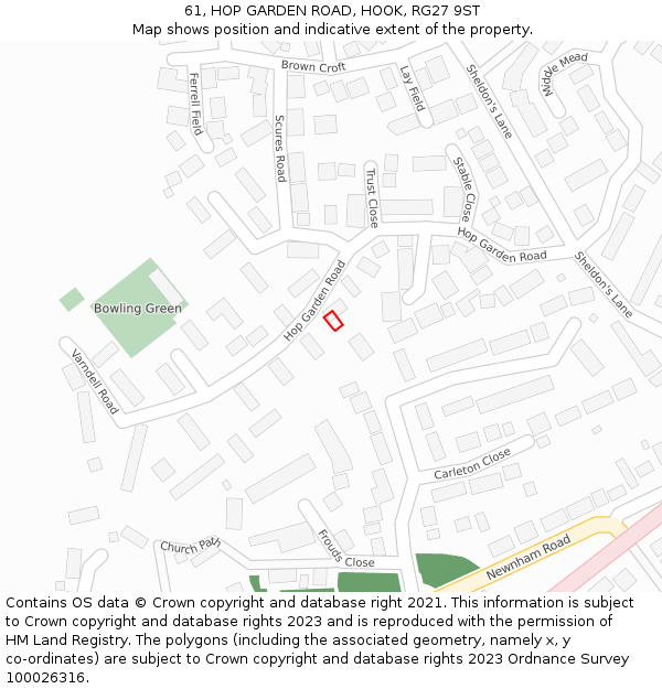 61, HOP GARDEN ROAD, HOOK, RG27 9ST: Location map and indicative extent of plot