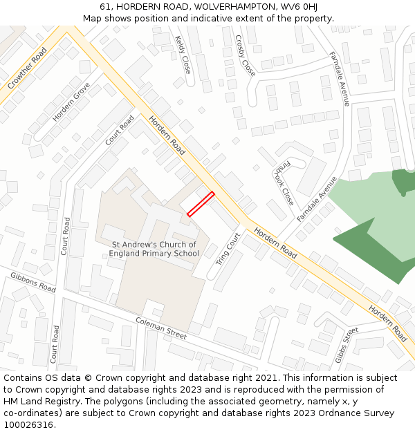 61, HORDERN ROAD, WOLVERHAMPTON, WV6 0HJ: Location map and indicative extent of plot