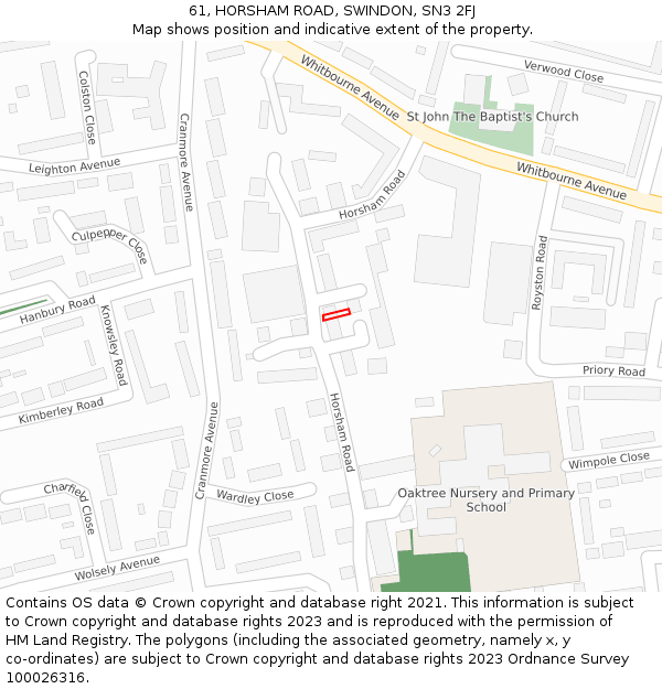 61, HORSHAM ROAD, SWINDON, SN3 2FJ: Location map and indicative extent of plot
