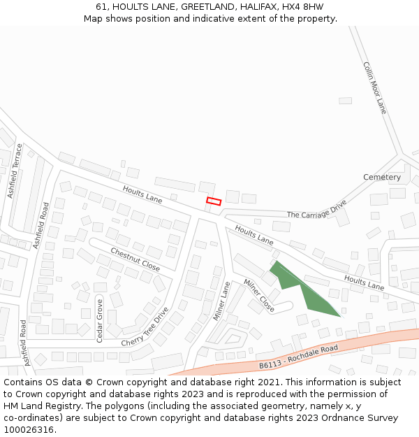 61, HOULTS LANE, GREETLAND, HALIFAX, HX4 8HW: Location map and indicative extent of plot