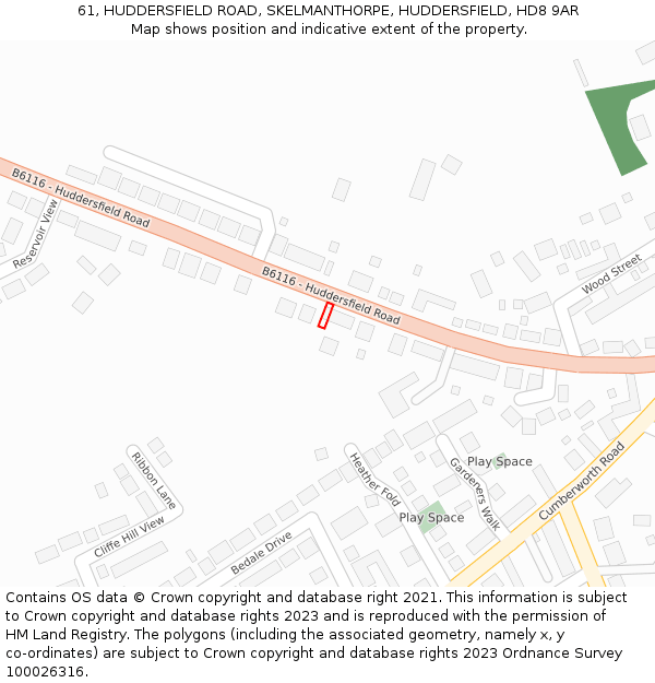 61, HUDDERSFIELD ROAD, SKELMANTHORPE, HUDDERSFIELD, HD8 9AR: Location map and indicative extent of plot