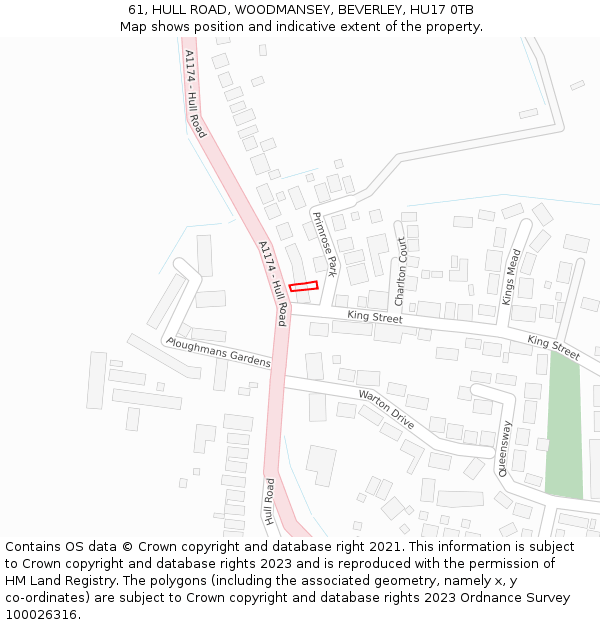 61, HULL ROAD, WOODMANSEY, BEVERLEY, HU17 0TB: Location map and indicative extent of plot
