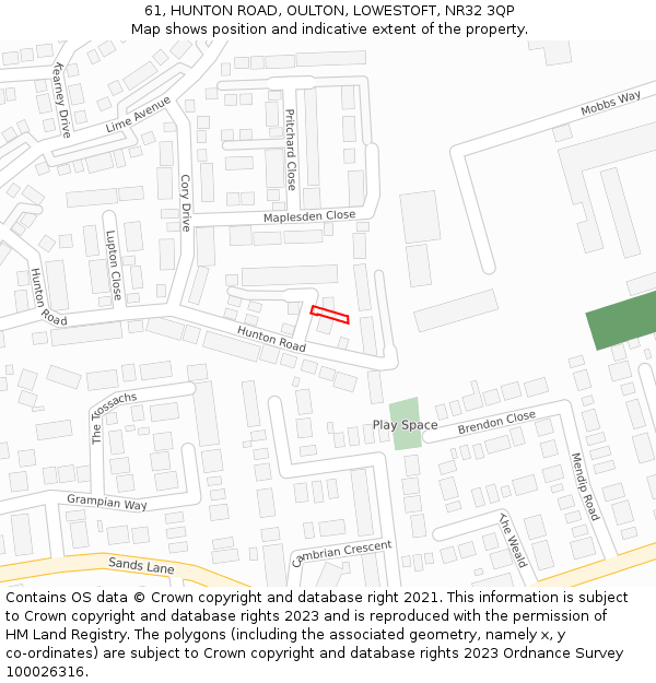 61, HUNTON ROAD, OULTON, LOWESTOFT, NR32 3QP: Location map and indicative extent of plot