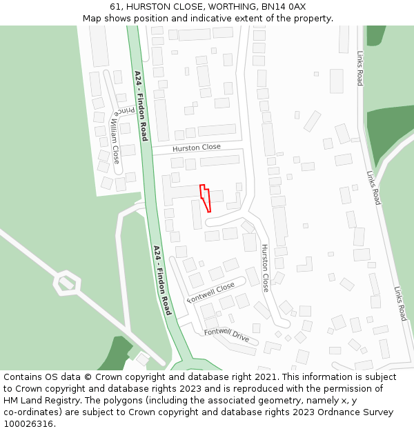 61, HURSTON CLOSE, WORTHING, BN14 0AX: Location map and indicative extent of plot