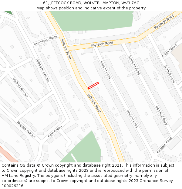 61, JEFFCOCK ROAD, WOLVERHAMPTON, WV3 7AG: Location map and indicative extent of plot