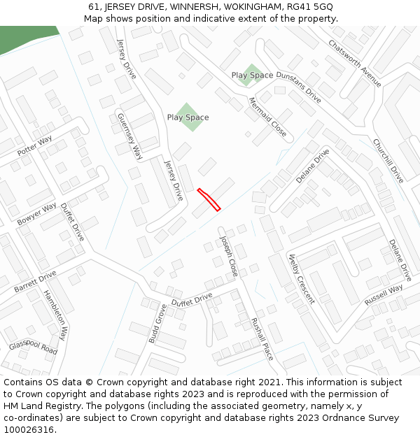 61, JERSEY DRIVE, WINNERSH, WOKINGHAM, RG41 5GQ: Location map and indicative extent of plot