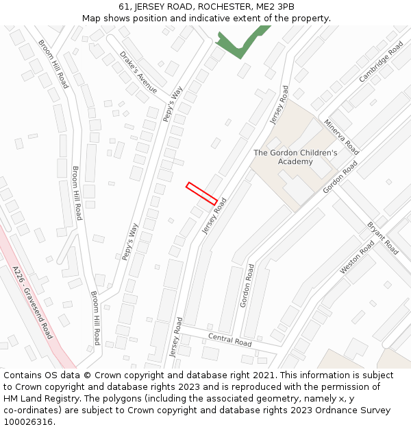 61, JERSEY ROAD, ROCHESTER, ME2 3PB: Location map and indicative extent of plot