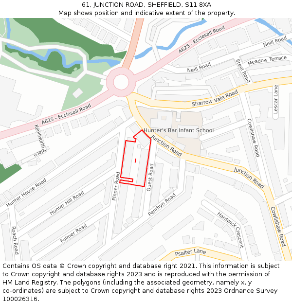 61, JUNCTION ROAD, SHEFFIELD, S11 8XA: Location map and indicative extent of plot
