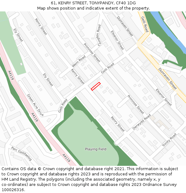 61, KENRY STREET, TONYPANDY, CF40 1DG: Location map and indicative extent of plot