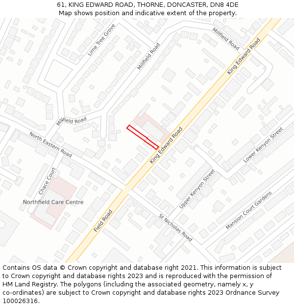61, KING EDWARD ROAD, THORNE, DONCASTER, DN8 4DE: Location map and indicative extent of plot