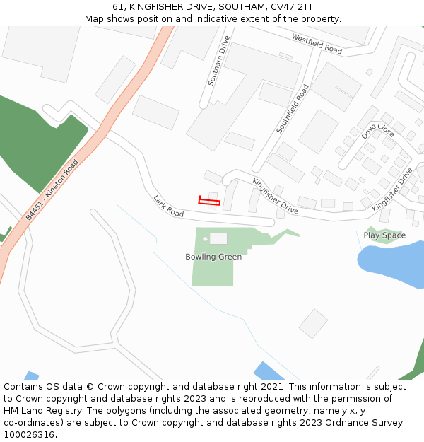 61, KINGFISHER DRIVE, SOUTHAM, CV47 2TT: Location map and indicative extent of plot