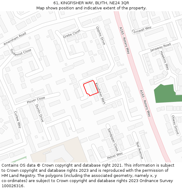 61, KINGFISHER WAY, BLYTH, NE24 3QR: Location map and indicative extent of plot