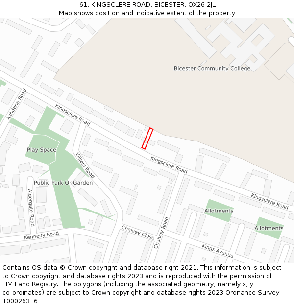 61, KINGSCLERE ROAD, BICESTER, OX26 2JL: Location map and indicative extent of plot