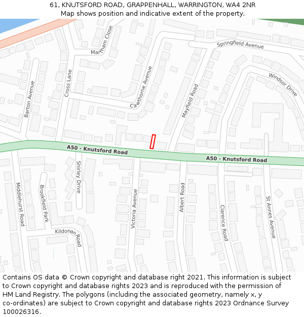61, KNUTSFORD ROAD, GRAPPENHALL, WARRINGTON, WA4 2NR: Location map and indicative extent of plot