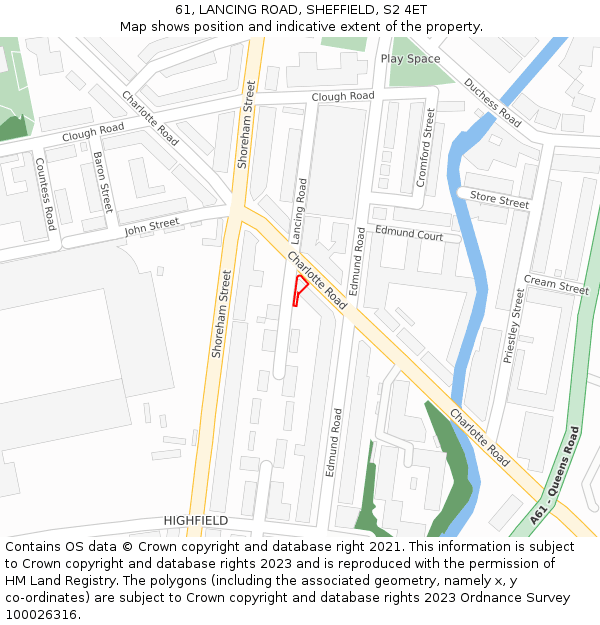 61, LANCING ROAD, SHEFFIELD, S2 4ET: Location map and indicative extent of plot