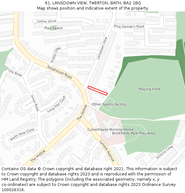 61, LANSDOWN VIEW, TWERTON, BATH, BA2 1BQ: Location map and indicative extent of plot