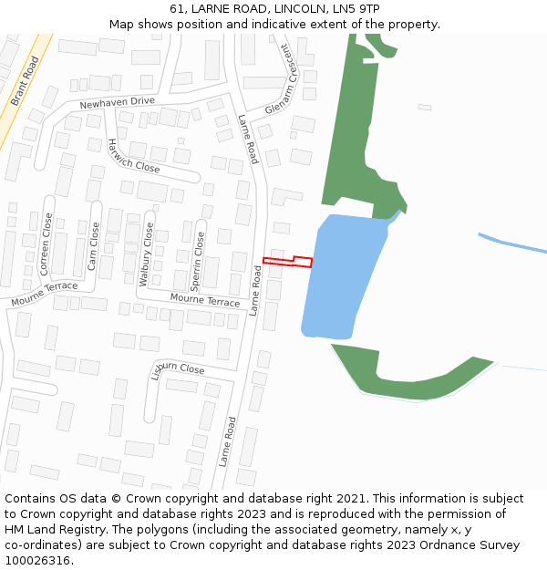 61, LARNE ROAD, LINCOLN, LN5 9TP: Location map and indicative extent of plot