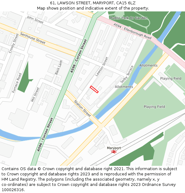 61, LAWSON STREET, MARYPORT, CA15 6LZ: Location map and indicative extent of plot