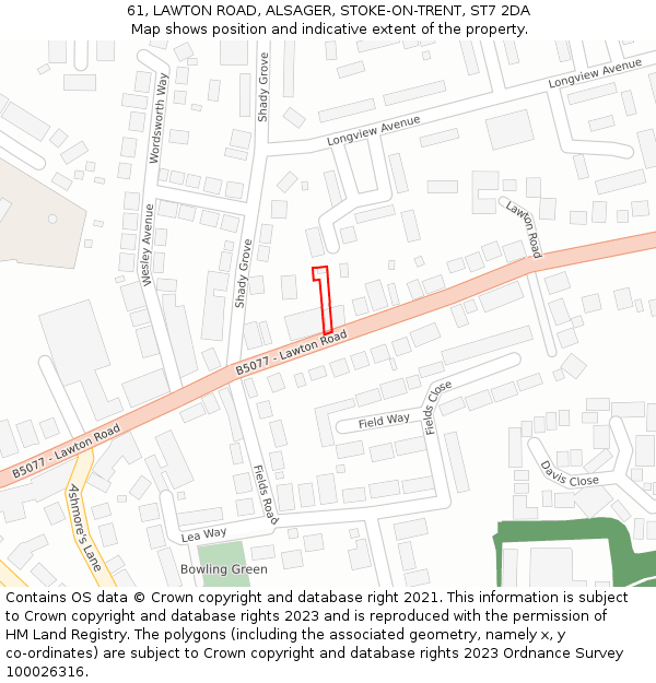 61, LAWTON ROAD, ALSAGER, STOKE-ON-TRENT, ST7 2DA: Location map and indicative extent of plot