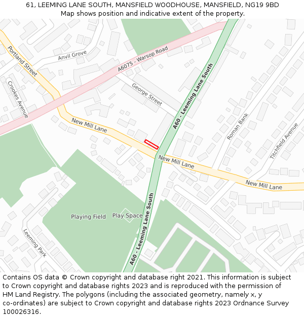 61, LEEMING LANE SOUTH, MANSFIELD WOODHOUSE, MANSFIELD, NG19 9BD: Location map and indicative extent of plot