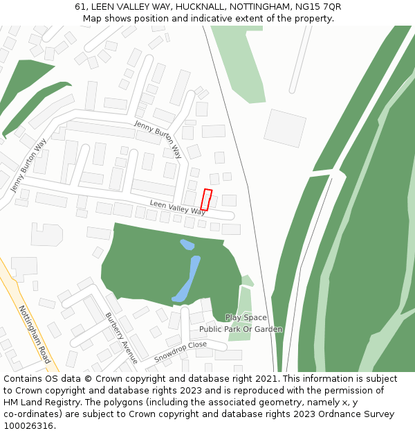 61, LEEN VALLEY WAY, HUCKNALL, NOTTINGHAM, NG15 7QR: Location map and indicative extent of plot