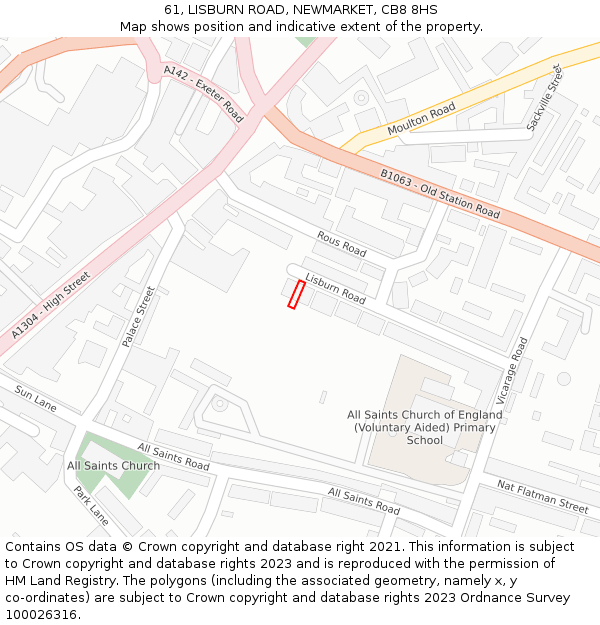 61, LISBURN ROAD, NEWMARKET, CB8 8HS: Location map and indicative extent of plot