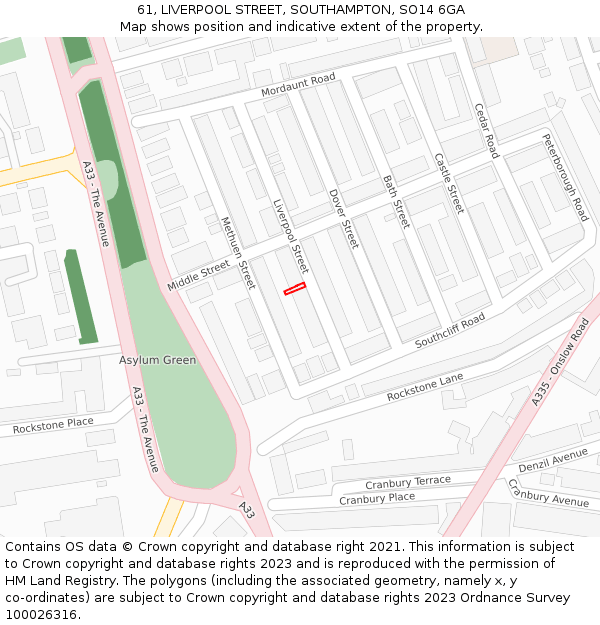61, LIVERPOOL STREET, SOUTHAMPTON, SO14 6GA: Location map and indicative extent of plot