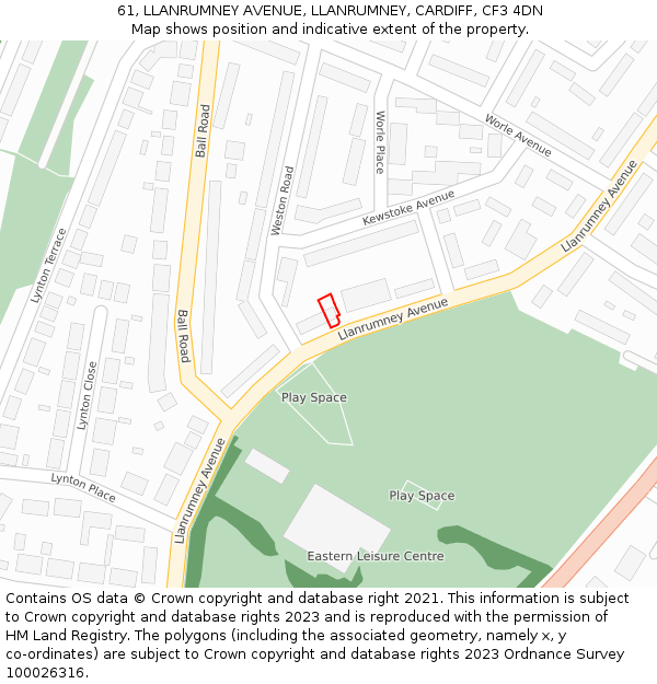 61, LLANRUMNEY AVENUE, LLANRUMNEY, CARDIFF, CF3 4DN: Location map and indicative extent of plot