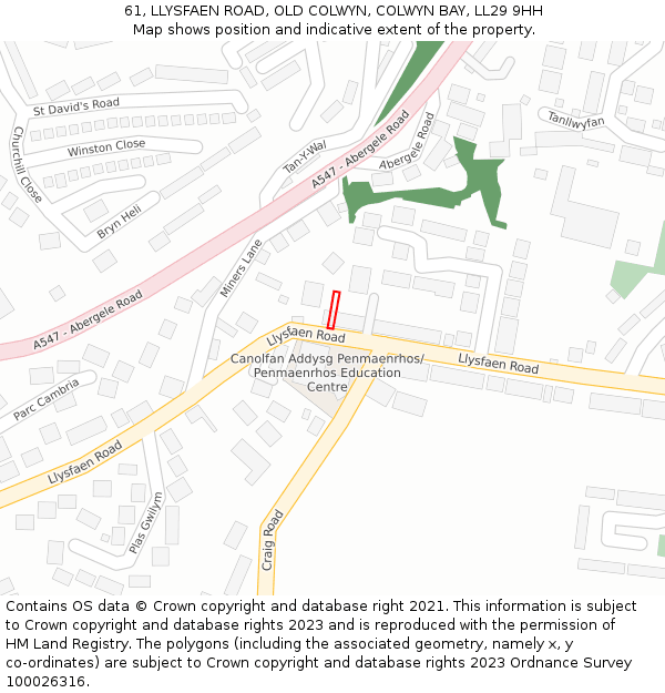 61, LLYSFAEN ROAD, OLD COLWYN, COLWYN BAY, LL29 9HH: Location map and indicative extent of plot