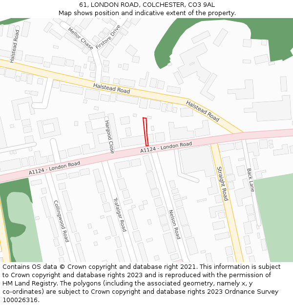 61, LONDON ROAD, COLCHESTER, CO3 9AL: Location map and indicative extent of plot