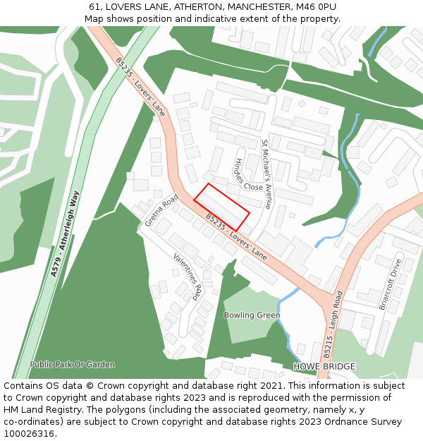61, LOVERS LANE, ATHERTON, MANCHESTER, M46 0PU: Location map and indicative extent of plot