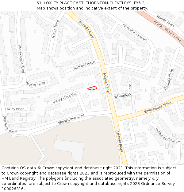 61, LOXLEY PLACE EAST, THORNTON-CLEVELEYS, FY5 3JU: Location map and indicative extent of plot