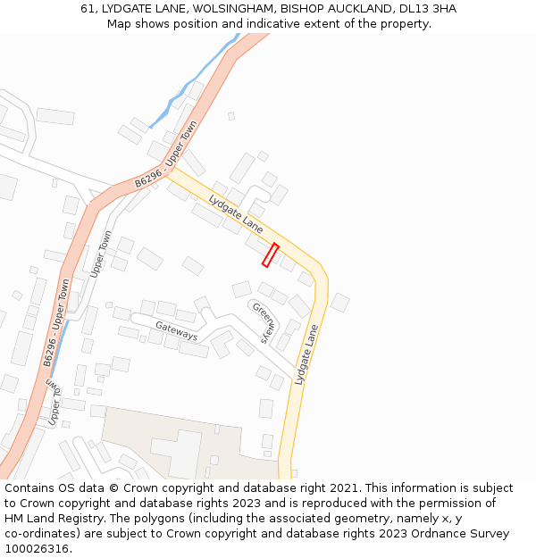 61, LYDGATE LANE, WOLSINGHAM, BISHOP AUCKLAND, DL13 3HA: Location map and indicative extent of plot