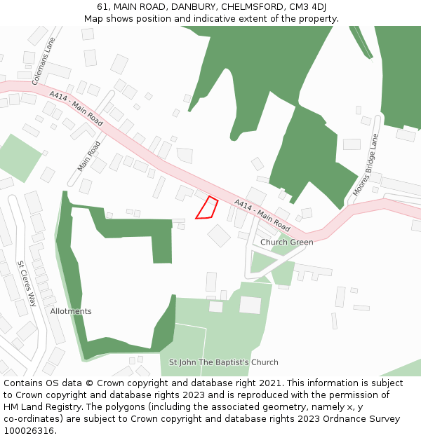 61, MAIN ROAD, DANBURY, CHELMSFORD, CM3 4DJ: Location map and indicative extent of plot