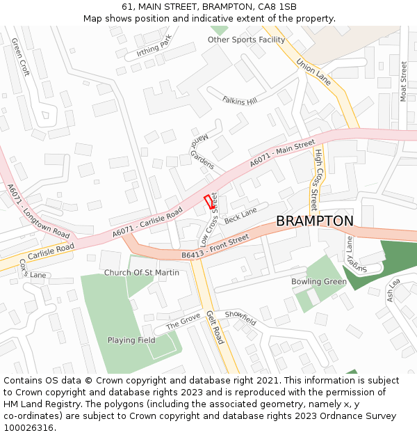 61, MAIN STREET, BRAMPTON, CA8 1SB: Location map and indicative extent of plot